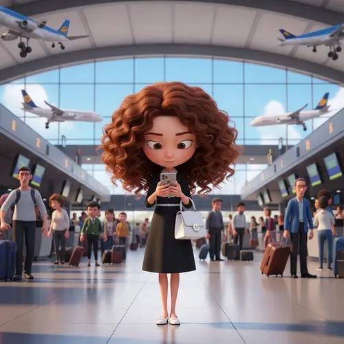 Curly Chestnut Brown 3D Character in Children's Movie Style