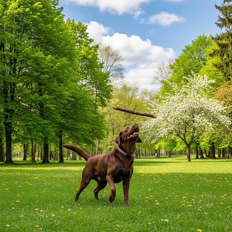 Playful Dog Fetching in Lush Green Park