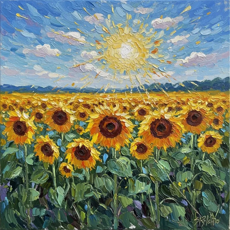 Sunflower Field in Impressionism Style Sunflower Field in Impressionism Style