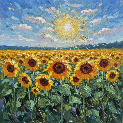 Sunflower Field in Impressionism Style