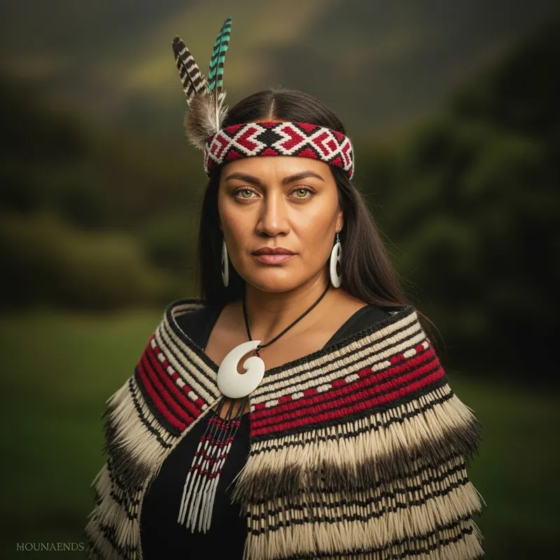 Maori Woman in Traditional Attire: Cultural Fine Art Portrait