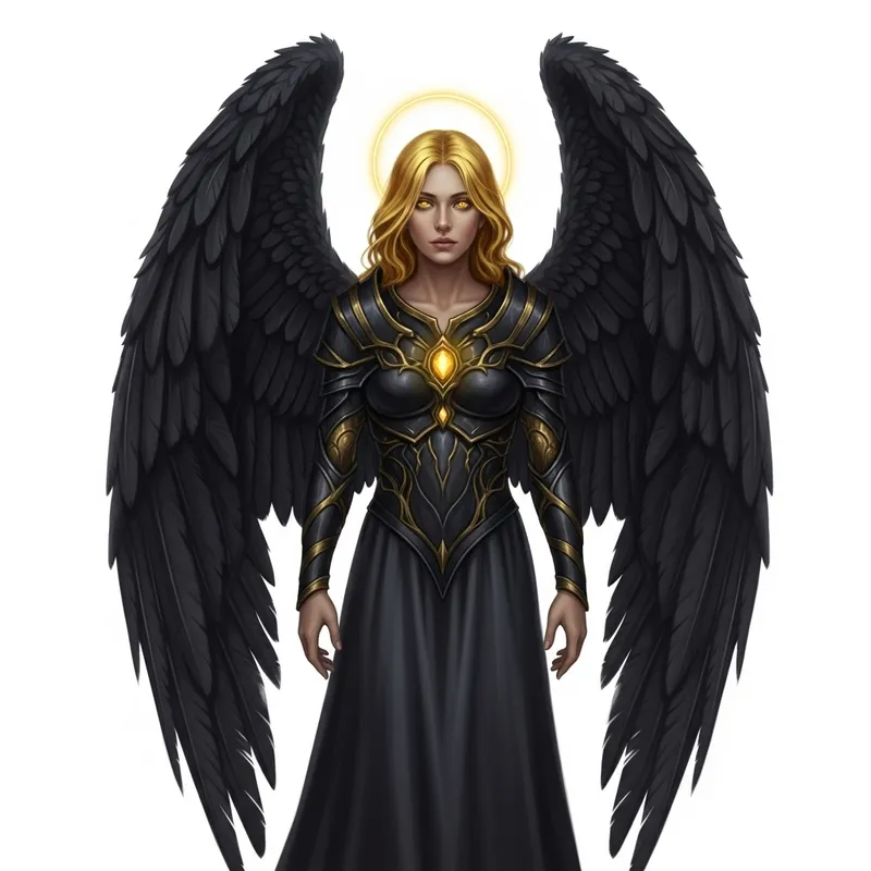 Golden-Haired Angel with Black Wings - Divine Beauty Golden-Haired Angel with Black Wings - Divine Beauty