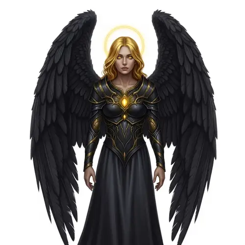Celestial Angel with Unique Black Wings - Divine Beauty