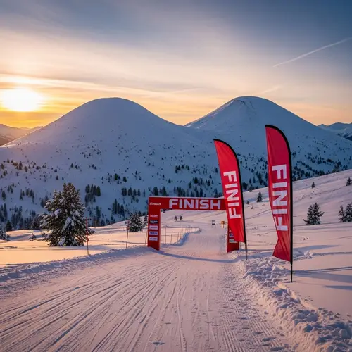 Snowy Mountains with Ski Finish Line