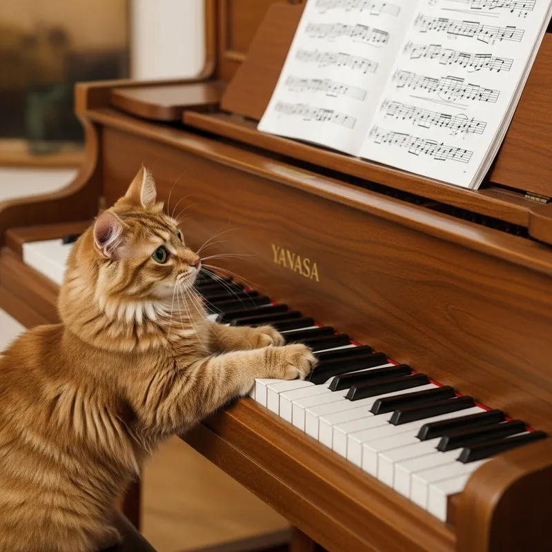Clever Cat Tickling the Ivories - Adorable Musical Moment Clever Cat Tickling the Ivories - Adorable Musical Moment