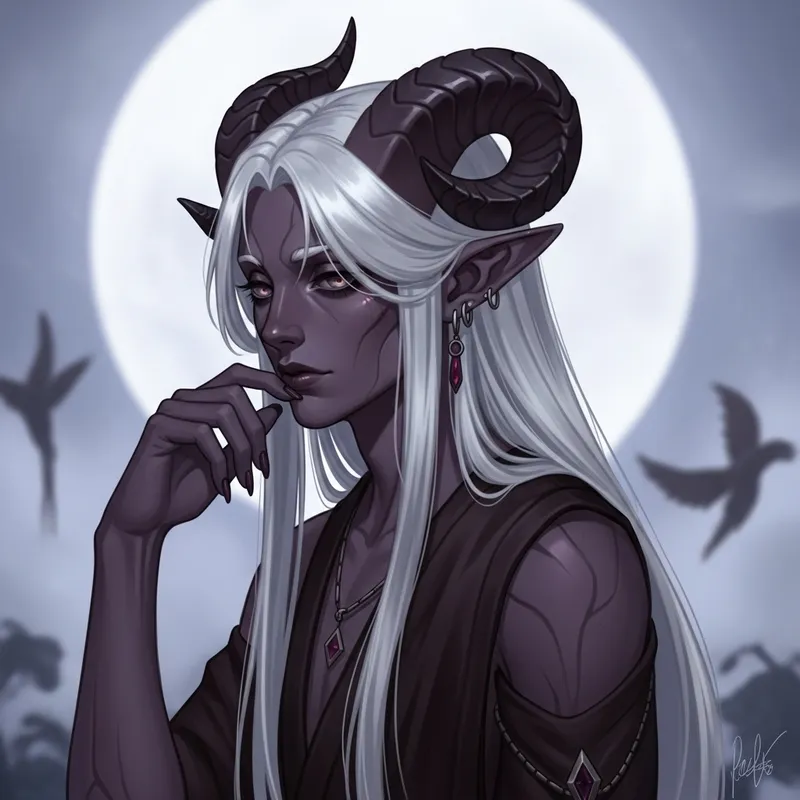 Young Tiefling with White Hair | Mystical Beauty