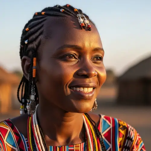 Serene African Mother with Traditional Braids and Colorful Beads