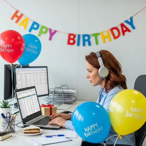 40s Red Haircut Woman Accountant Happy Birthday Celebration