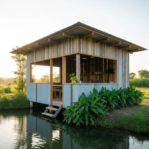 Rustic Eco-Farm Gazebo on Lake | Unique Contemporary Architecture