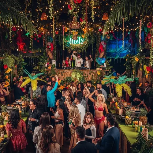 Vibrant Jungle Party: Lively Music & Exotic Dancers