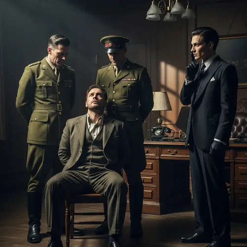 Circa-1920s Military Scene: Intense Encounter in Vintage Setting