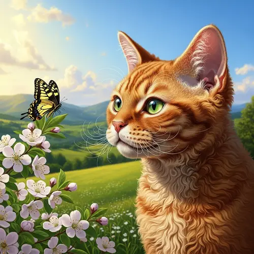 Peaceful Domestic Feline in Fiery Orange Sunshine