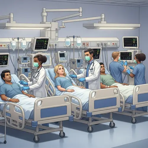 Intensive Care Unit Scene with Diverse Medical Professionals