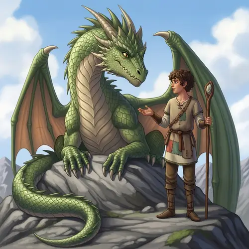 Majestic Dragon Conversing with Teenage Boy