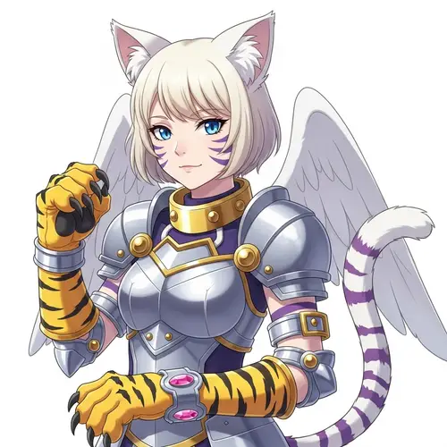 White and Purple Feline Anthro Character | Anime Digimon Style