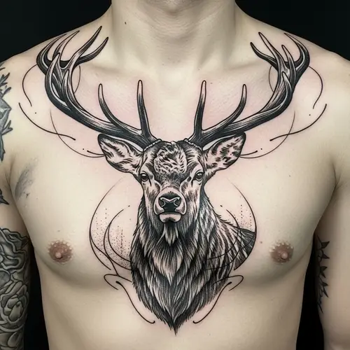 Stag Chest Tattoo Design - Intense and Stark Art