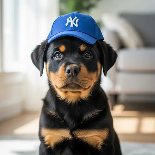 Adorable Rottweiler Dog Wearing Small Cap