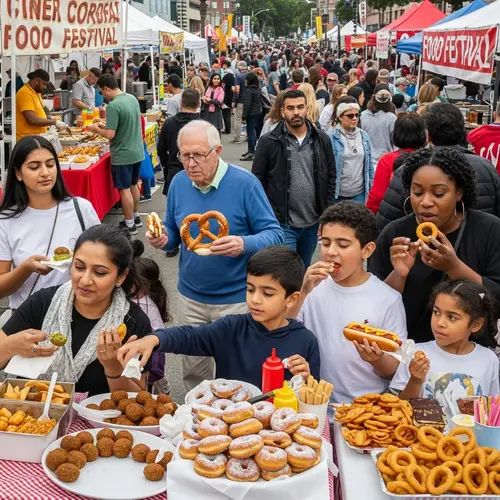 Vibrant Food Festival Street Fair with Diverse Cuisines