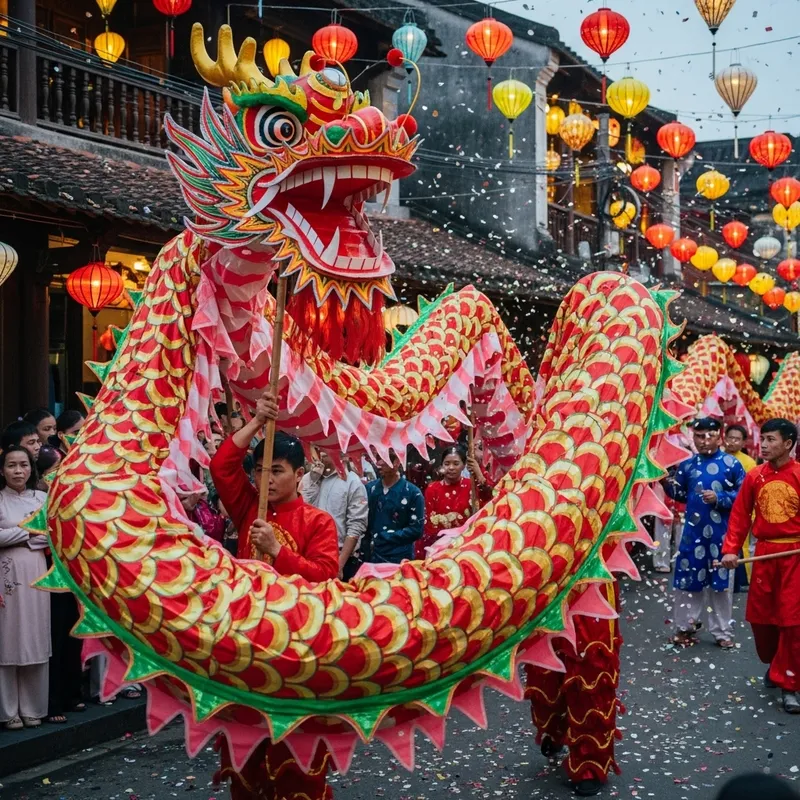 Vibrant Vietnamese Dragon Dance Festivity