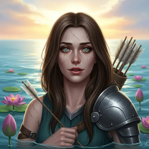 Ethereal Woman Warrior with Chocolate Brown Hair