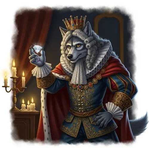 Villainous Wolf in King Louis XIV Attire Stealing Diamond