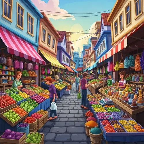 Vibrant Street Market: Abstract & Colorful Scene