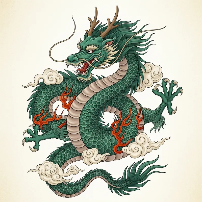 Green Oriental Dragon Art | Mythical Asian Graphic Design
