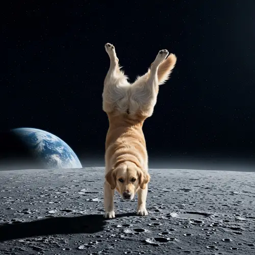 Dog Performing Handstand on Moon