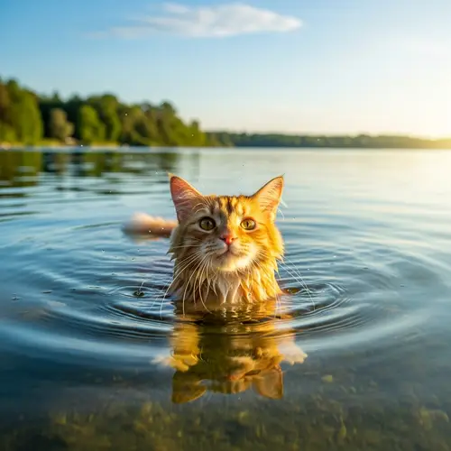 Cat Swimming - Cute Feline Enjoying a Swim