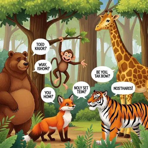 Lively Conversation Among Forest Animals - Cartoon Style Clipart