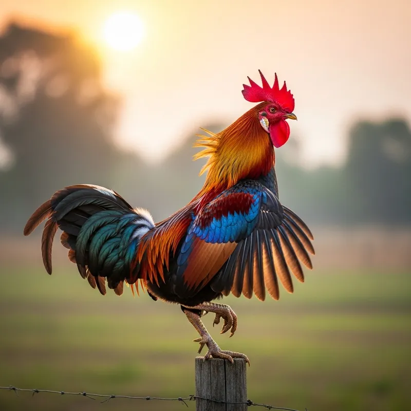 Powerful Rooster in Aggressive Pose Powerful Rooster in Aggressive Pose