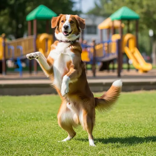 Joyful Medium-Sized Dog Dancing in Sunny Park