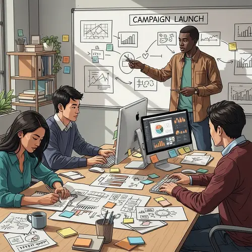 Team Collaboration Illustration for Campaign Launch Strategy