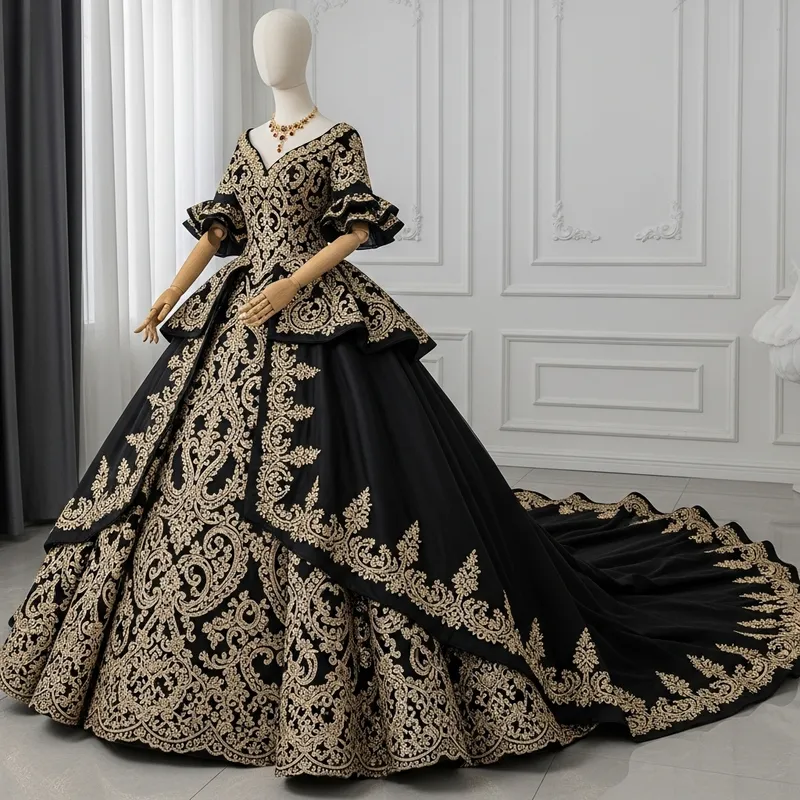 Elegant Gold and Black Ball Gown - Luxury Fashion