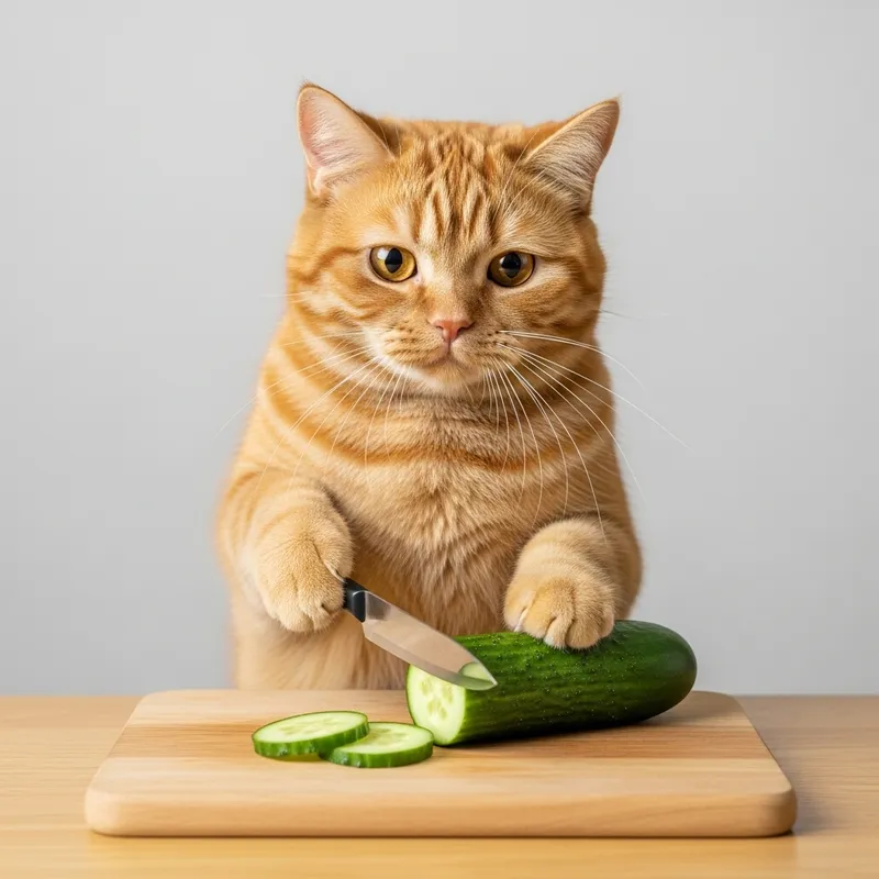 Scottish Ginger Cat Slicing Cucumbers - Realism, Hyperrealism, Photorealism