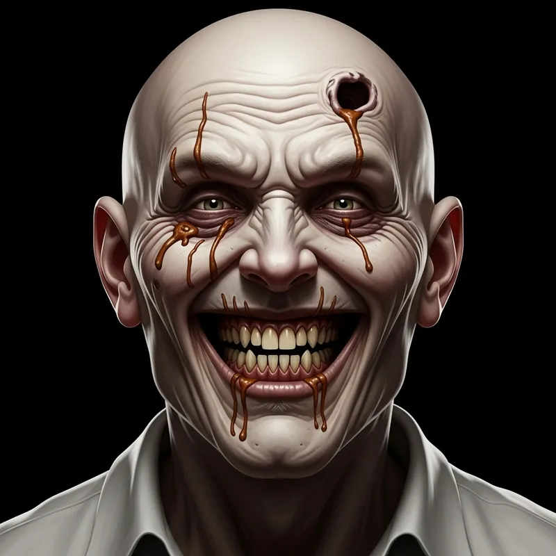 Terrifying Rotting Man with Twisted Features Grinning Terrifying Rotting Man with Twisted Features Grinning