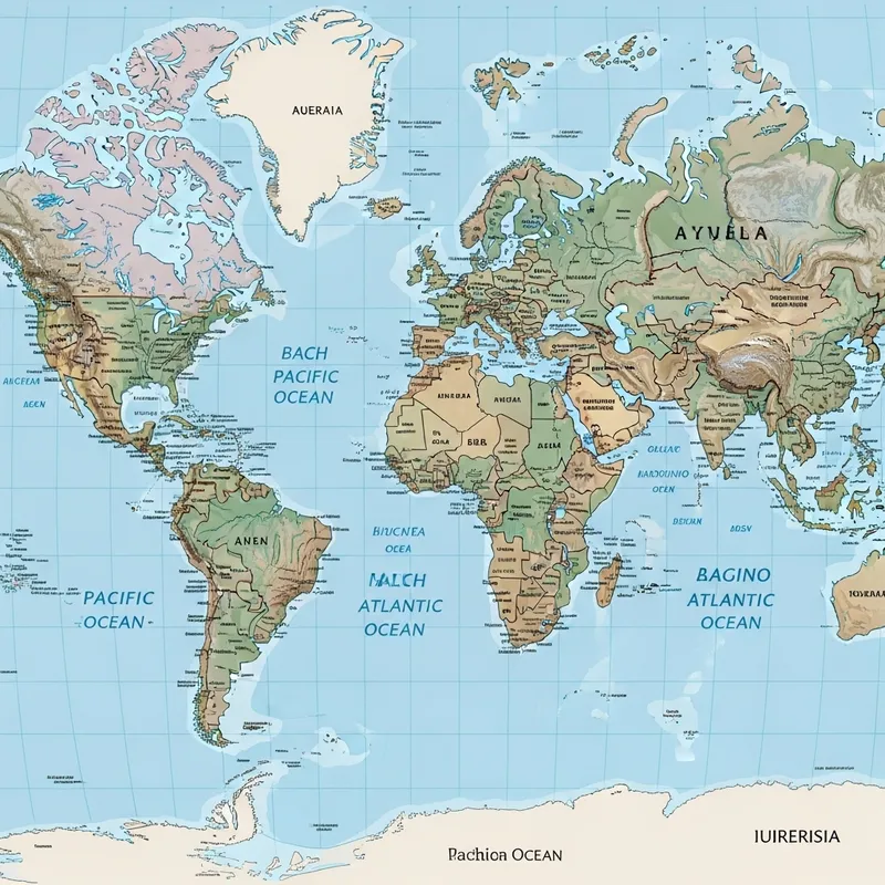 Vintage World Map with Detailed Continent Artwork Vintage World Map with Detailed Continent Artwork