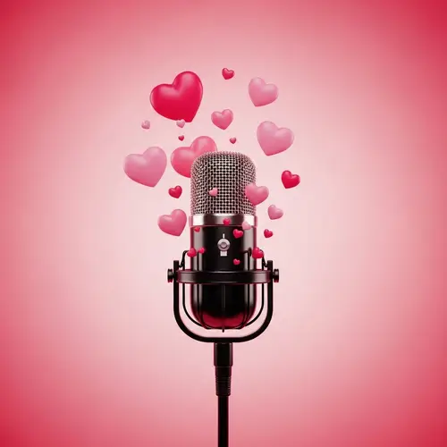 Studio Microphone with Hearts on Pink Background