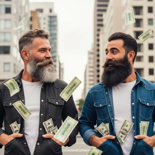 Middle Aged Men With Beards and Dollar Bills - Urban Setting