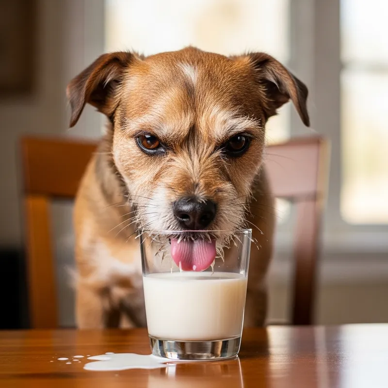 Angry Dog Drinking Milk from Glass - Funny Image