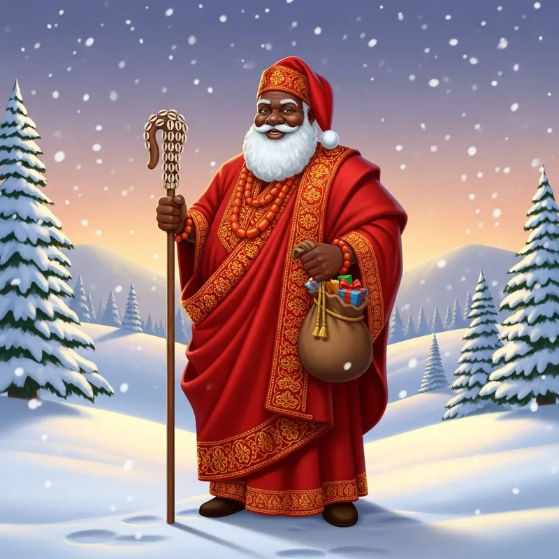 Yoruba Santa Claus in Snow: Traditional Attire Festivity Yoruba Santa Claus in Snow: Traditional Attire Festivity