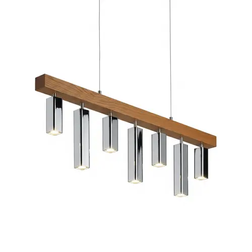 Minimalist Hanging Lamp Design with Wood and Chrome Cylinders