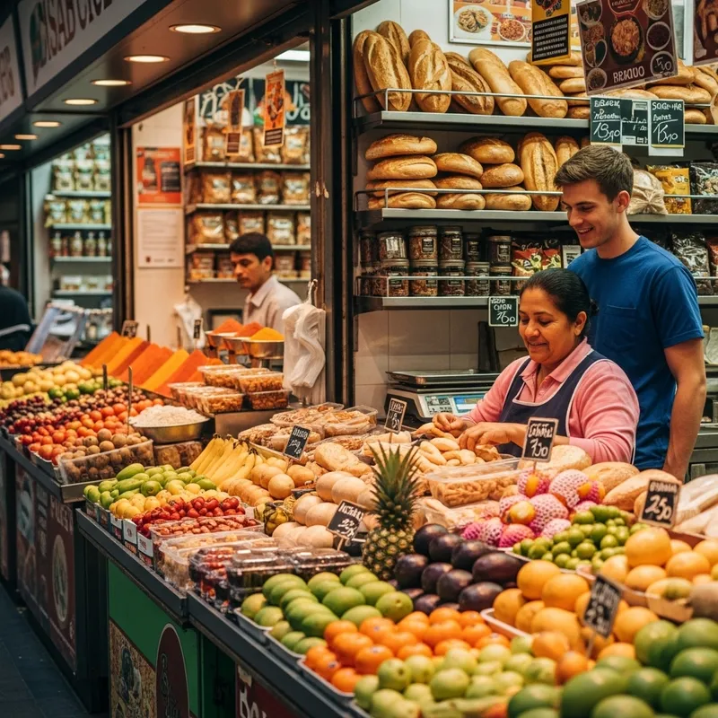 Engaging Food Market Scene | Fresh Produce, Bread, Spices