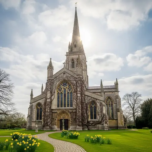 Majestic Gothic-Style Church in Peaceful Countryside