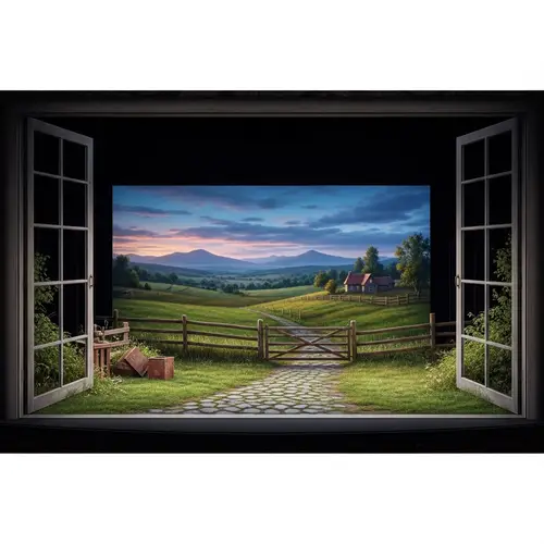 Serene Rural Landscape: Theater Stage Visual