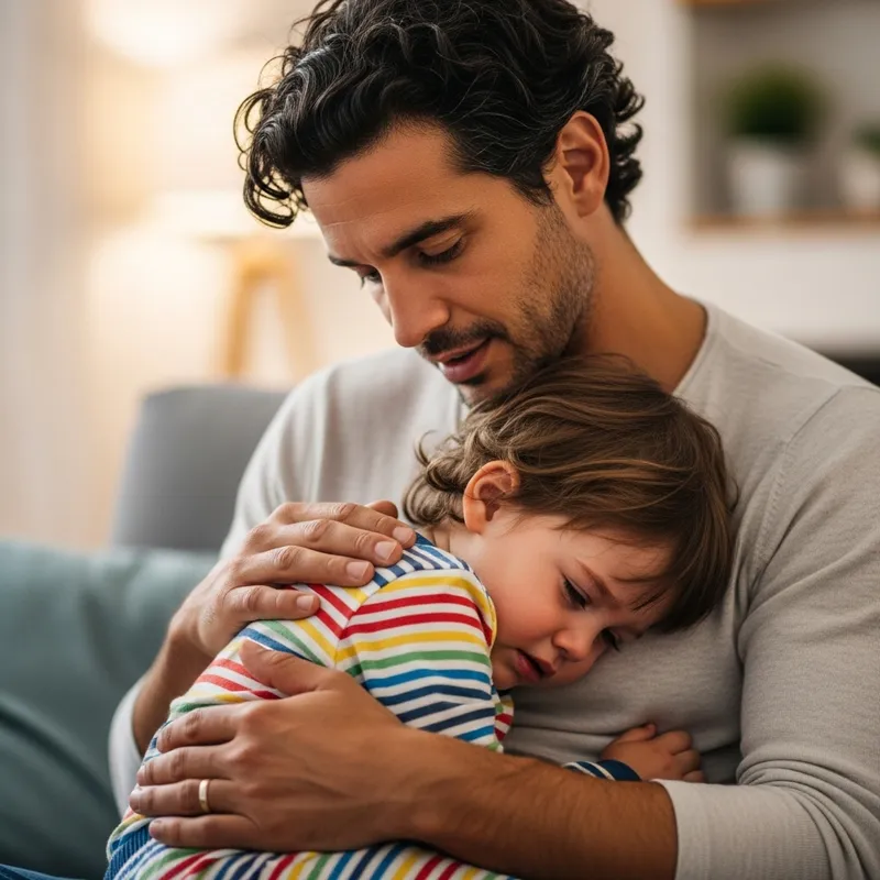 Curly Hair Man Comforting Child | Loving Moment Captured