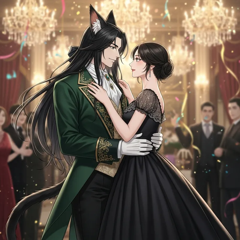 Romantic Inuyasha with Catlike Ears and Elegant Kikyo at Festive Party Romantic Inuyasha with Catlike Ears and Elegant Kikyo at Festive Party