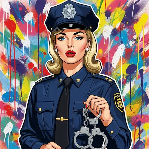 Nordic Policewoman in Vibrant 1950s Pop Art Style
