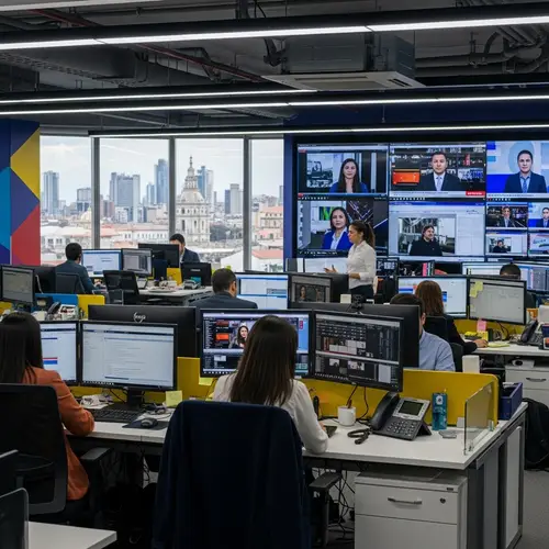 Modern Ecuadorian Newsroom: Energetic Workplace with Diverse Journalists