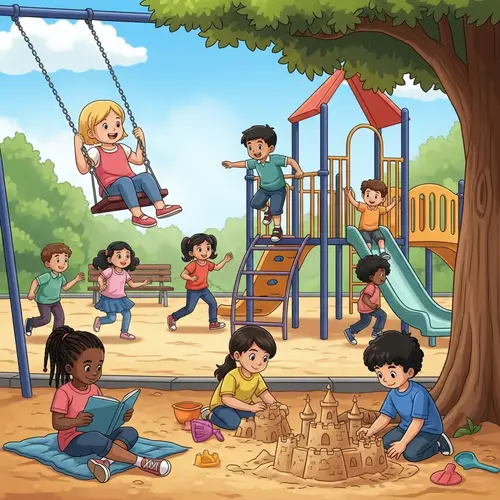 Multicultural Children Playing Happily in a Lively Park Setting